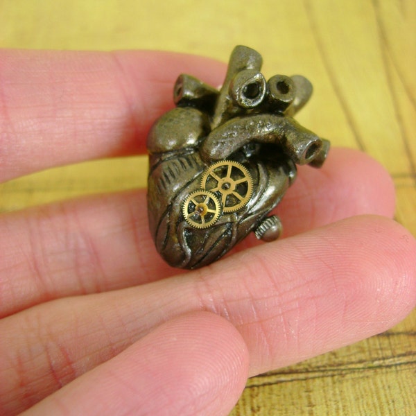 Antique Worn Brass Anatomically Correct Human Heart - Industrial Steampunk - Pendant \/ Necklace