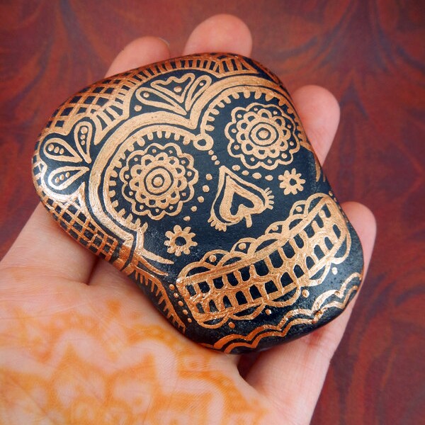 Handpainted Sugar Skull Rock No.4 - From St. Christophers Beach in Goderich, Ontario