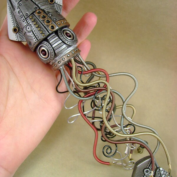 Giant Mechanical Squid No.2 - Steampunk Industrial Polymer Clay Sculpture