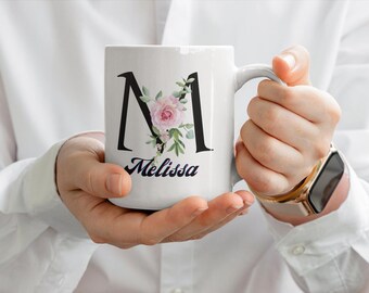 Personalized Floral Initial Mug, Custom Coffee Cup, Gift for Her, Unique Birthday Present, Housewarming Gift, Customizable Tea Mug, name mug