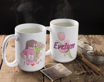 personalized mug for mom, custom name, name mug, happy mother day mug, gift for mom, unique mug for mom, personalized flower for mom, gift.