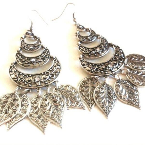 Silver Leaf Gypsy Fantasy Earrings