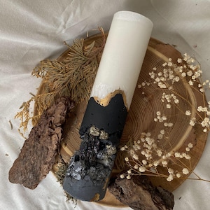 Geode decorative crystal pyrite candle for her and for him, Luxury pillar concrete candle, Unique candle gift for the home