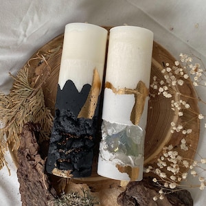 Geode crystal quartz candle set of 2 | Luxury pillar candle | Loft concrete candle | Handmade home decor | Modern gift for the home