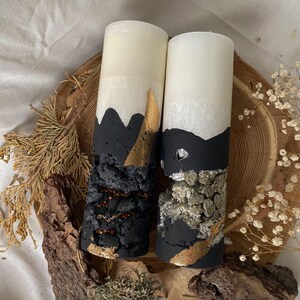 Geode crystal pyrite candle set of 2 | Luxury pillar candle | Loft concrete candle | Handmade home decor | Modern gift for the home