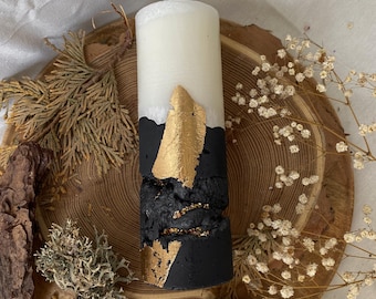 Vela de hormigón de lujo: Vela de pilar de oro negro - Decoración moderna del hogar