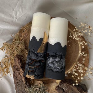 Black gold cement candle set of 2 | Luxury pillar candle | Loft concrete candle | Handmade home decor | Modern gift for the home