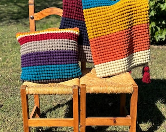 Handmade Crochet Bobble Stitch Blanket & Matching Pillow