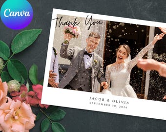 Wedding Photo Thank You Card Template – 5x7 Editable Canva Card | Elegant Printable (Digital Download)