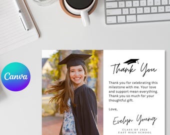 Graduation Photo Thank You Card Template – Editable Canva Card (Digital Download - 5x7 - A7)