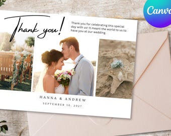 Wedding Thank You Card Template – 5x7 Editable 3 Photo Canva (Digital Download)