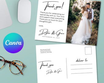 Wedding Thank You Postcard Template – 5x7 Editable Canva Template (Printable Digital Download)