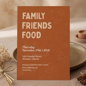 Plantilla de invitación para Friendsgiving, invitación editable para comida compartida de Acción de Gracias (descarga digital)