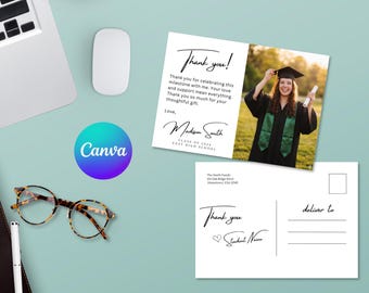 Graduation Thank You Postcard Template – 5x7 Editable Canva Card (Digital Download) - Printable Photo Card
