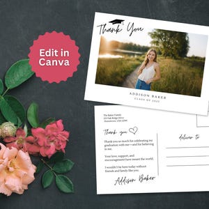 Abschluss Danke Postkarte Canva Template - 13x20 Fotokarte | Bearbeitbare Klasse von 2025 Grad Dankeschön Hinweis | Druckbare digitale Datei