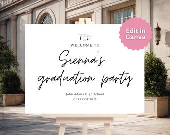 Graduation Welcome Sign Template | Modern Minimalist Canva Grad Party Decor (24x18)