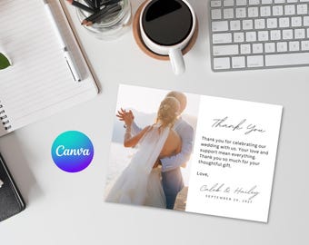 Wedding Thank You Card Template – 5x7 Editable Canva Multi-Photo (Digital Download)