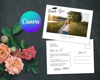 Graduation Photo Thank You Postcard Template – 5x7 Editable Canva Card (Digital Download)