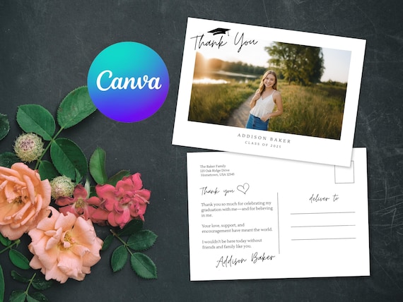 Graduation Photo Thank You Postcard Template – 5x7 Editable Canva Card (Digital Download)