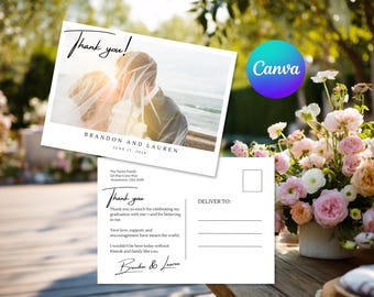 Wedding Thank You Postcard Template – 5x7 Editable Canva Multi-Photo (Digital Download)