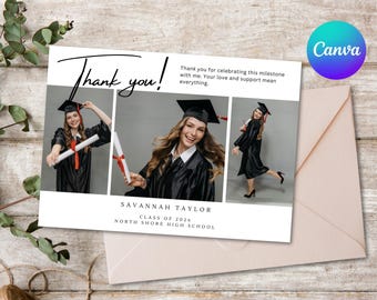 Graduation Photo Thank You Card Template – Editable Canva Card (Digital Download - 5x7 - A7)