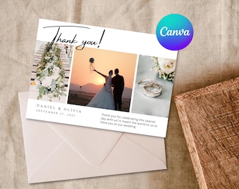 Wedding Thank You Card Template – 5x7 Editable Canva Multi-Photo (Digital Download)