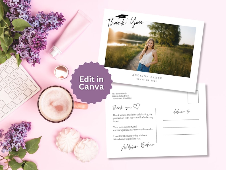 Graduation Photo Thank You Postcard Template – 5x7 Editable Canva Card (Digital Download) image 5