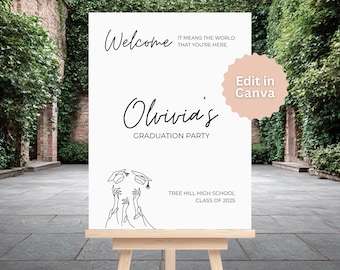 Editable Graduation Welcome Sign – Modern Minimalist Line Art (Digital Download)