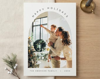 Holiday Photo Card Template: Modern Arch Family Christmas Canva Design 5x7 Instant Download | Editable