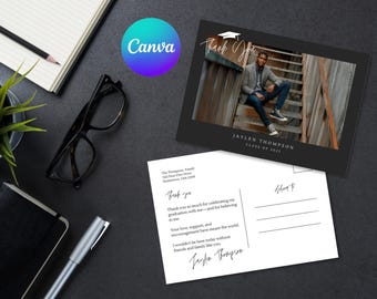 Graduation Photo Thank You Postcard Template – 5x7 Editable Canva Card (Digital Download)