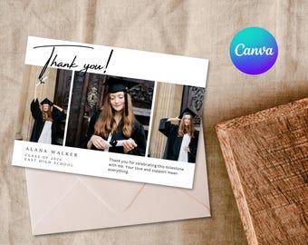 Graduation Photo Thank You Card Template – Editable Canva Card (Digital Download - 5x7 - A7)