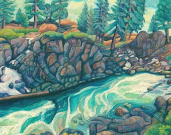 Impresión artística del río Deschutes, paisaje de Bend, Oregón, impresión giclée (11 x 14)