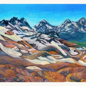 The Three Sisters and Broken Top from Tam McArthur Rim, 11&quot; x 14&quot; giclee print of original oil painting of Three Sisters Wilderness, Oregon