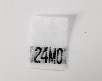 Size 24 Month (Twenty-Four) Woven Clothing Size Tags- White