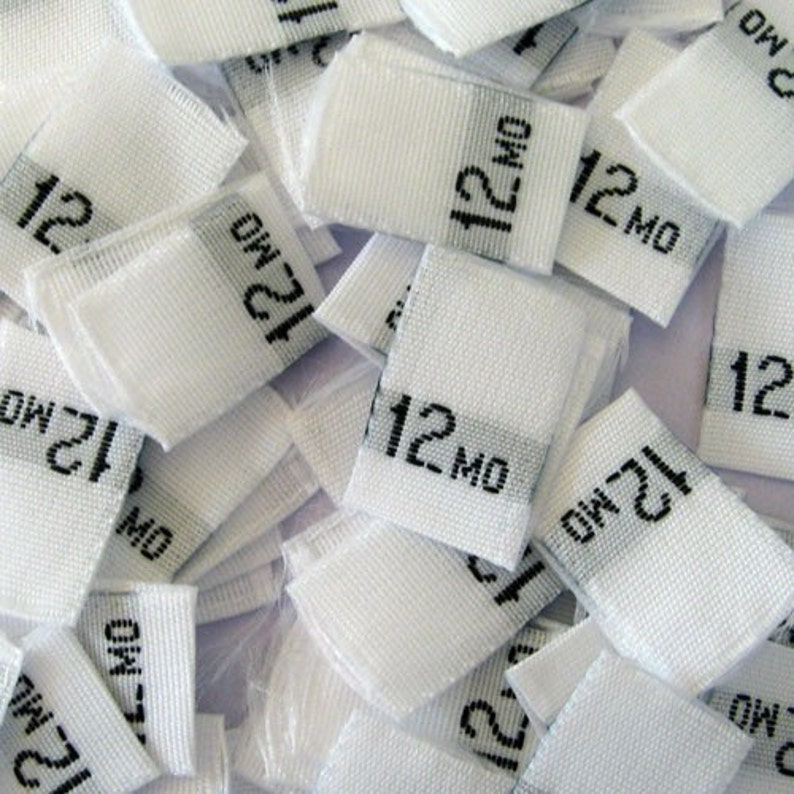 Size 12 Month twelve Woven Clothing Size Tags White - Etsy