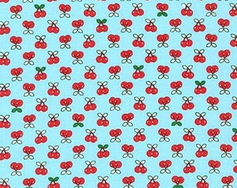 Fat Quarter - Tiny Happy Lucky Cherry Fabric by Robert Kaufman Fabrics ACK-16923-70 Aqua