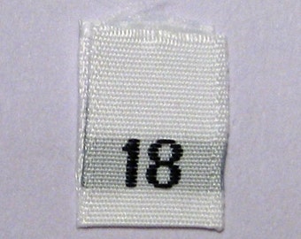 Size 18 (Eighteen) Woven Clothing Size Tags-White