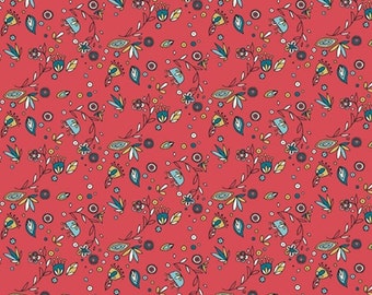 By the Yard -Breezy Floral Organic Poplin Fabric by Birch Fabrics RG-28 red