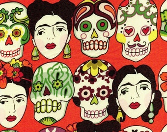 Sold by the Yard - Gotas de Amor Day of the Dead Fabric by Alexander Henry 7925E Cantaloupe