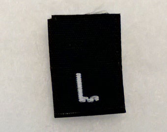 Size L (Large) Woven Clothing Size Tags - BLACK