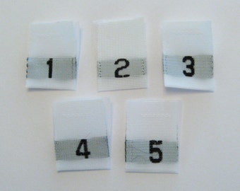 Mixed Woven Size Clothing Labels - 1, 2, 3, 4, 5- White