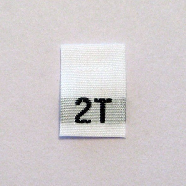 Size 2T (2 Toddler) Woven Clothing Size Tags- White