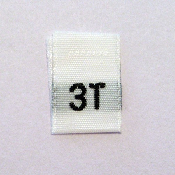 Size 3T (3 Toddler) Woven Clothing Size Tags- White