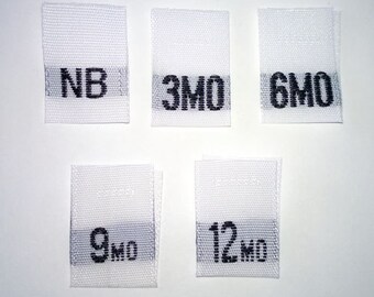 Custom White Mixed Size Lables- Per Customer Specifications- Woven Clothing Tags -White