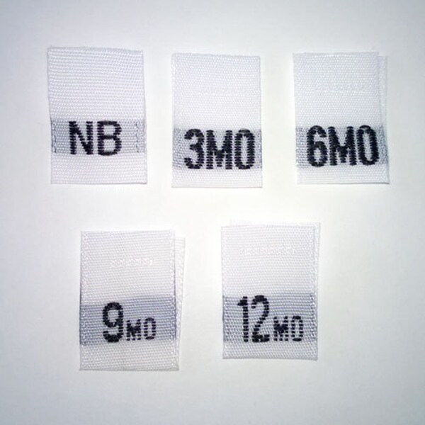 Custom White Mixed Size Lables- Per Customer Specifications- Woven Clothing Tags -White