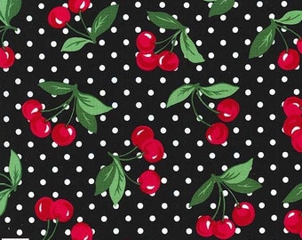 One (1) Yard -Cherry Dot Bloom Black Fabric By Michael Miller CX6561-BLAC-D