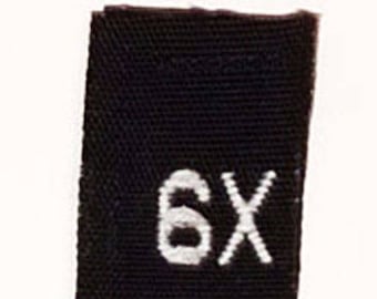 Size 6X BLACK Woven Clothing Size Tags (Package of 50)