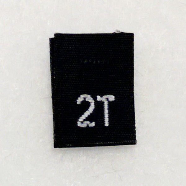 Size 2T (Two Toddler) Woven Clothing Size Tag- Black