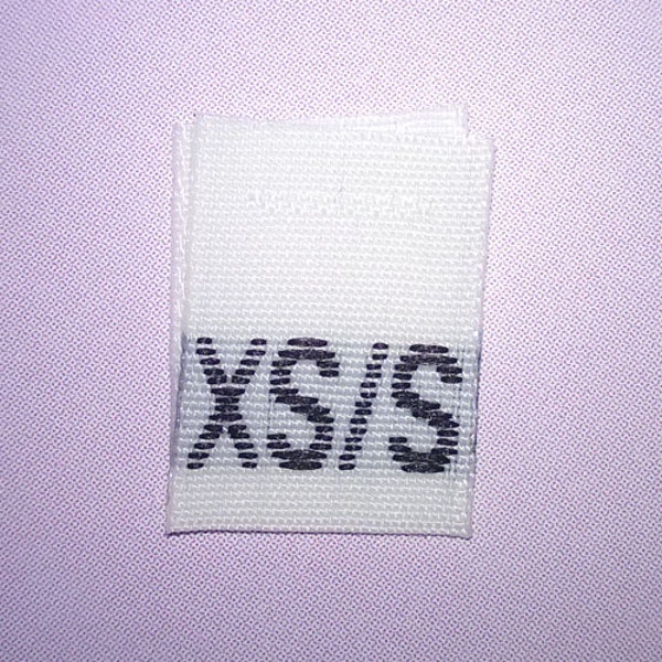 Size XS/S (Extra Small-Small) Woven Clothing Size Tags- White