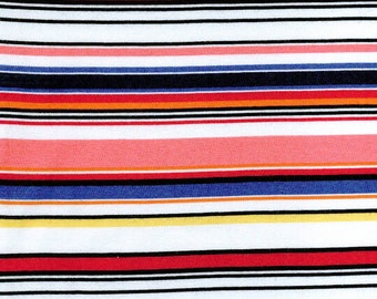 One (1) Yard - Laguna Jersey Knit Coral, Navy, White, Yellow, Black and Orange Stripe by Robert Kaufman Fabrics SRK-17395-205 Multi
